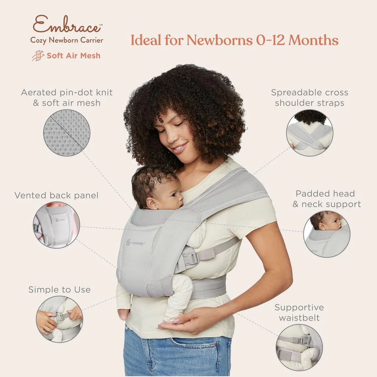 Ergobaby Embrace Soft Knit Newborn Carrier - Olive - Image 2