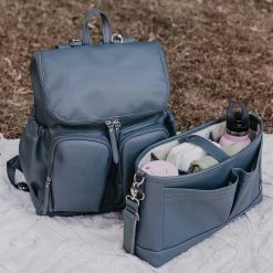 OiOi Faux Leather Stroller Organiser - Stone Blue