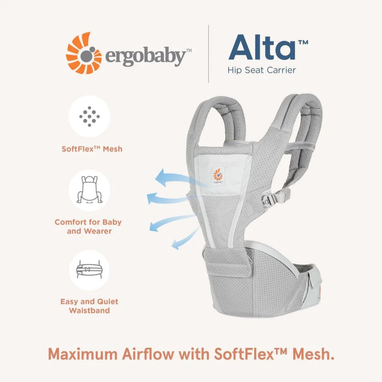Ergobaby Alta Hip Seat Baby Carrier - Pearl Grey - Image 4