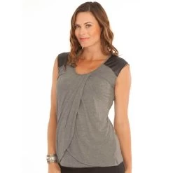 Angel Maternity Petal Nursing Tank With Faux Leather