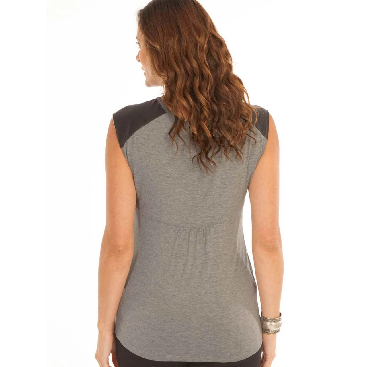 Angel Maternity Petal Nursing Tank With Faux Leather - Image 3