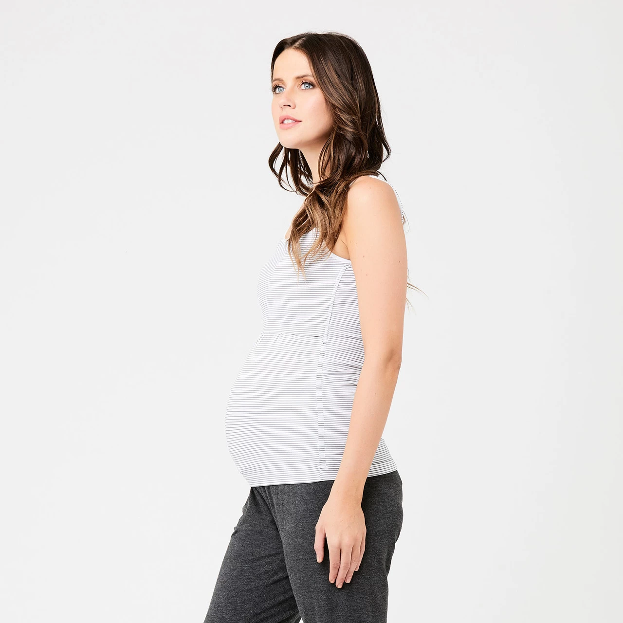 Ripe Maternity Seamless Nursing Stripe Tank - Grey+White