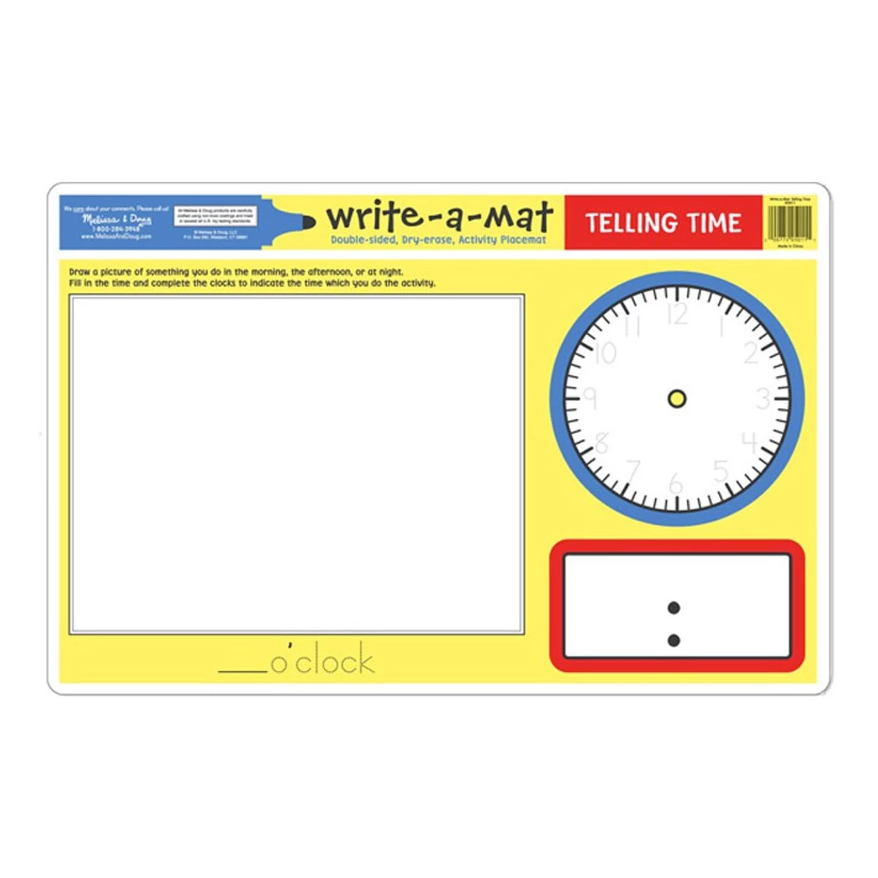 Melissa And Doug Melissa & Doug Write A Mat Placemat - Telling Time - Image 2