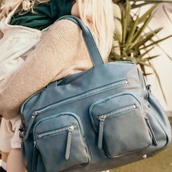 OiOi Faux Leather Carry All Nappy Bag - Stone Blue