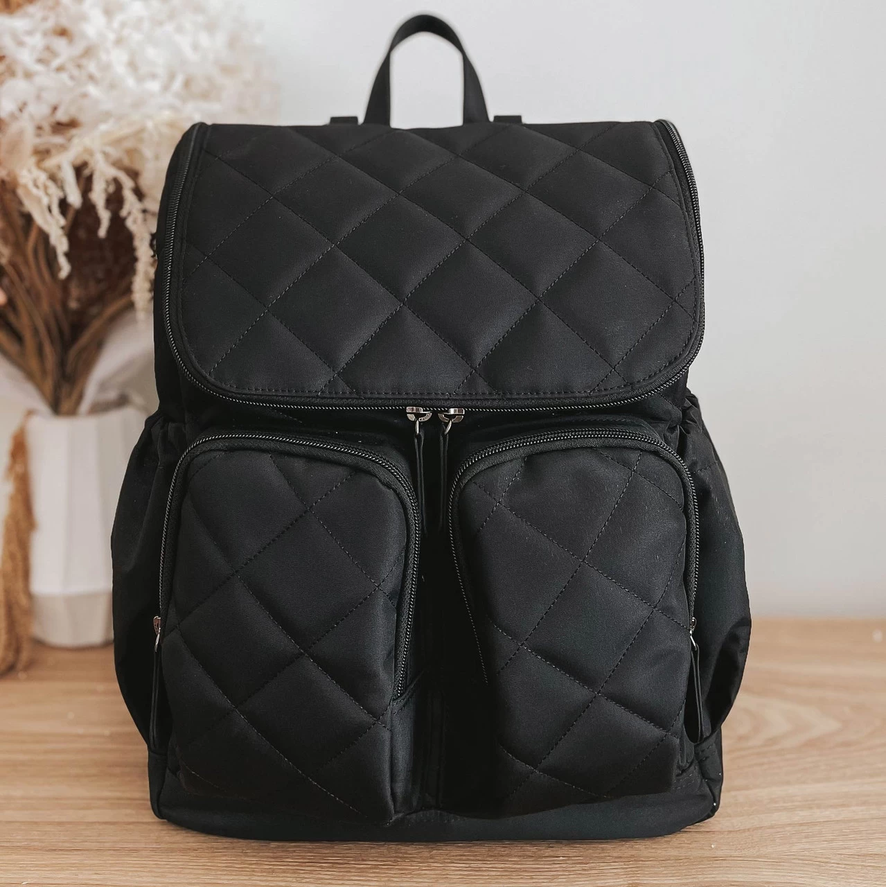 OiOi Nylon Nappy Backpack - Black Quilt