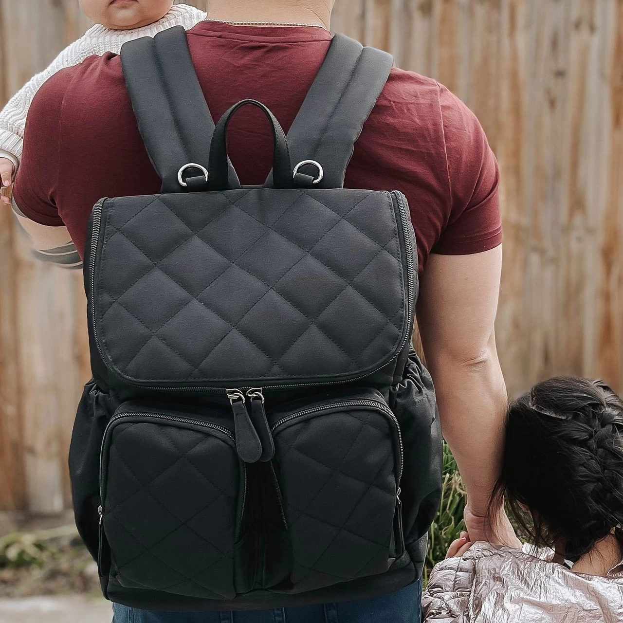 OiOi Nylon Nappy Backpack - Black Quilt - Image 2