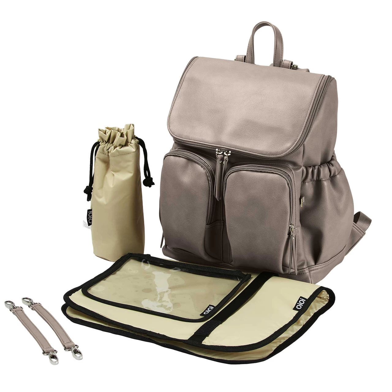 OiOi Faux Leather Nappy Backpack - Taupe - Image 2