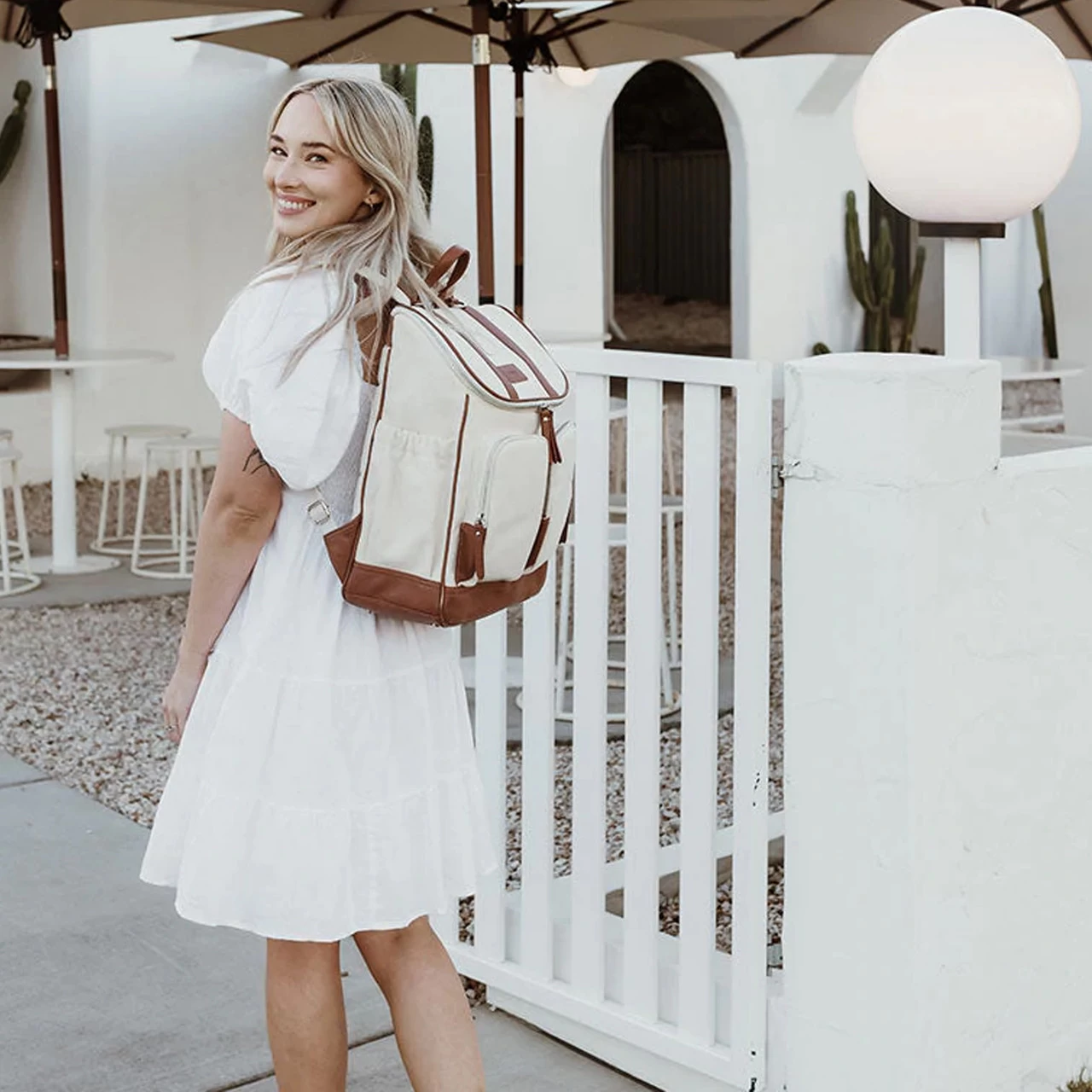 OiOi Canvas Nappy Backpack - Natural/Terracotta - Image 5