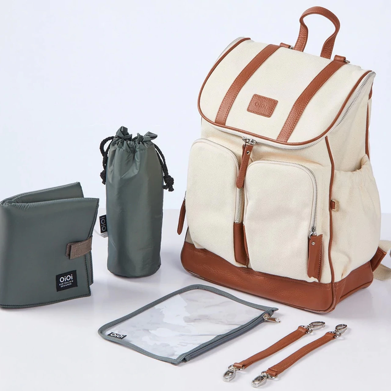 OiOi Canvas Nappy Backpack - Natural/Terracotta