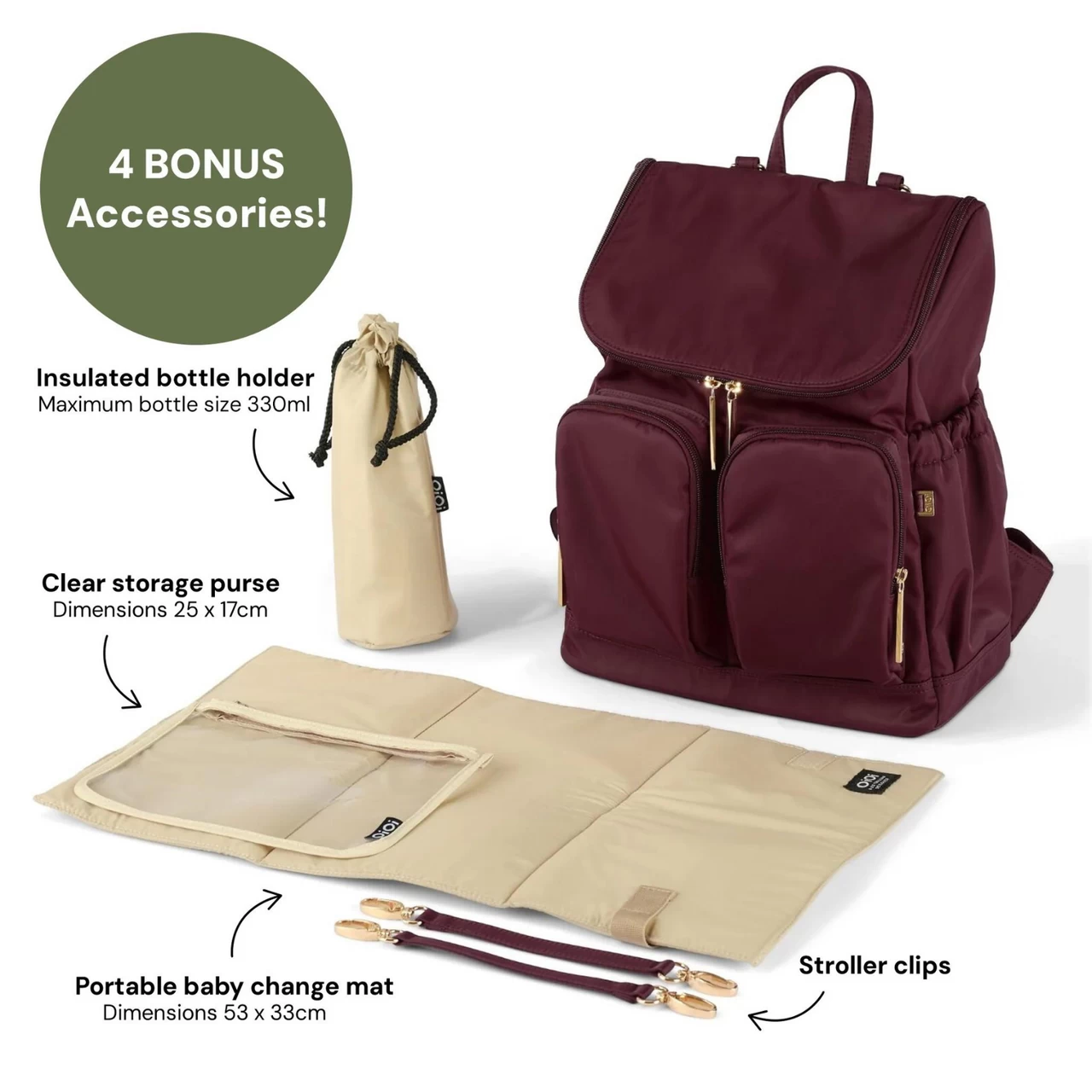 OiOi Nylon Nappy Backpack - Mulberry - Image 4