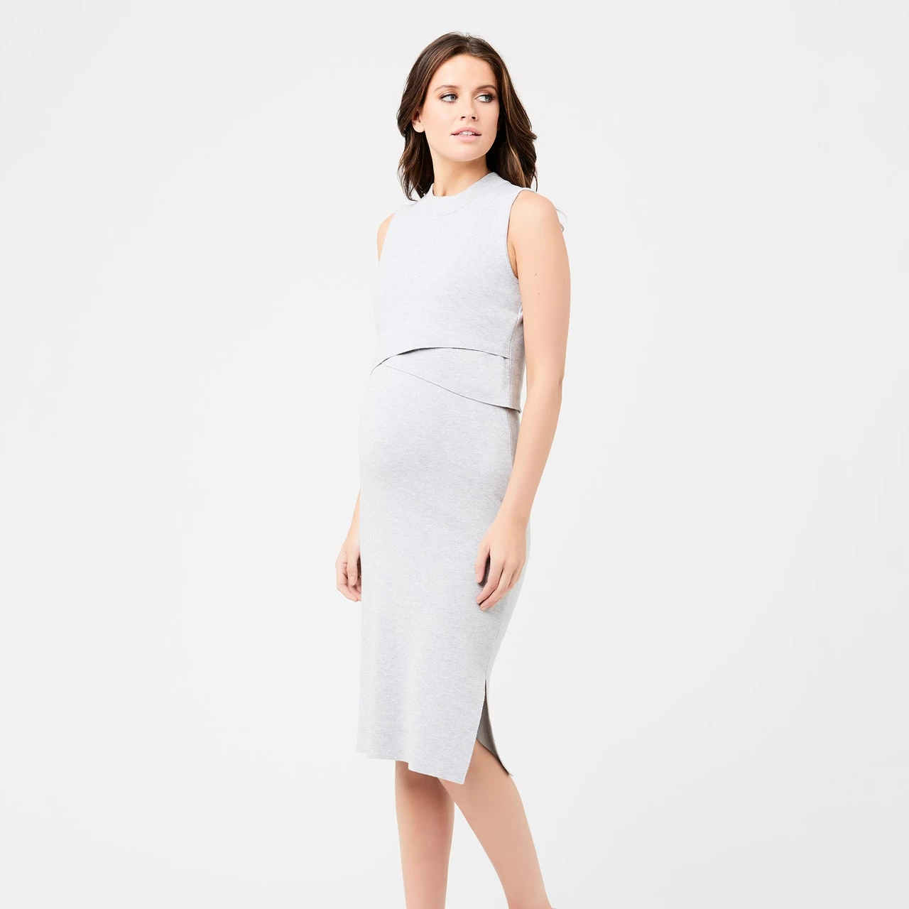 Ripe Maternity Layered Knit Nursing Dress - Silver Marl - Image 4