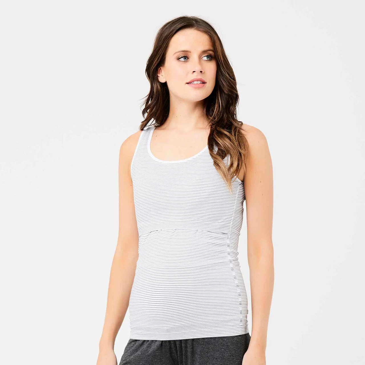Ripe Maternity Seamless Nursing Stripe Tank - Grey+White - Image 3