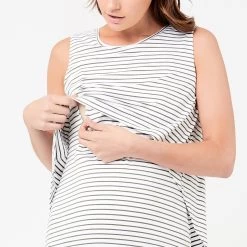 Ripe Maternity Stripe Swing Back Nursing Tank - Khaki