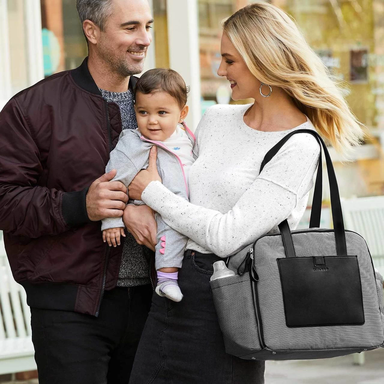 Skip Hop Madison Square Diaper Tote - Black/White Mini Grid - Image 2